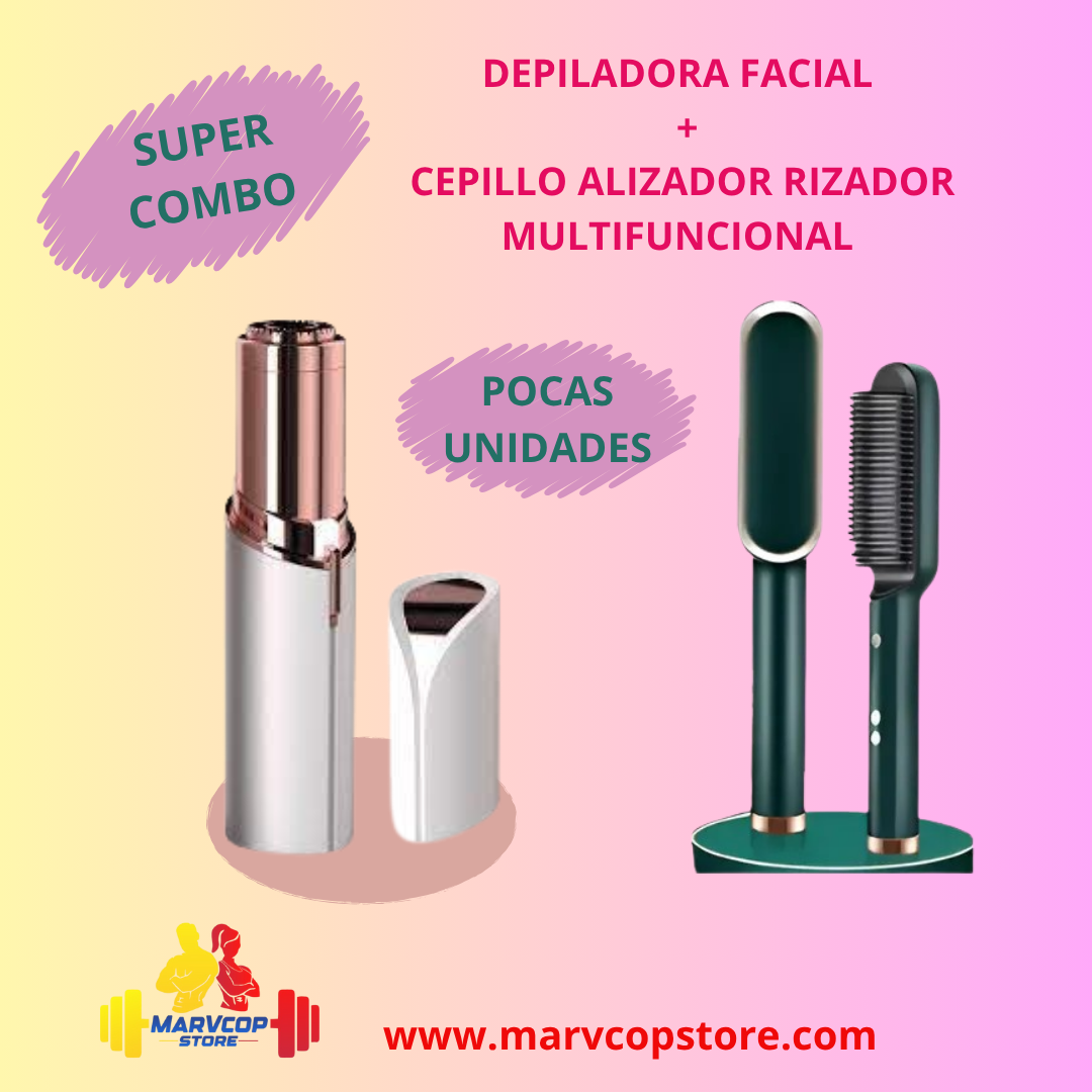SUPER COMBO Depiladora Facial + Cepillo Alisador 2 en 1